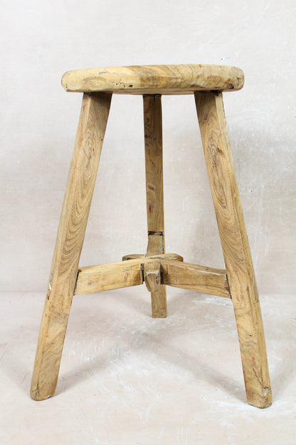 Vintage Rustic Round Stool - Elm wood - 128