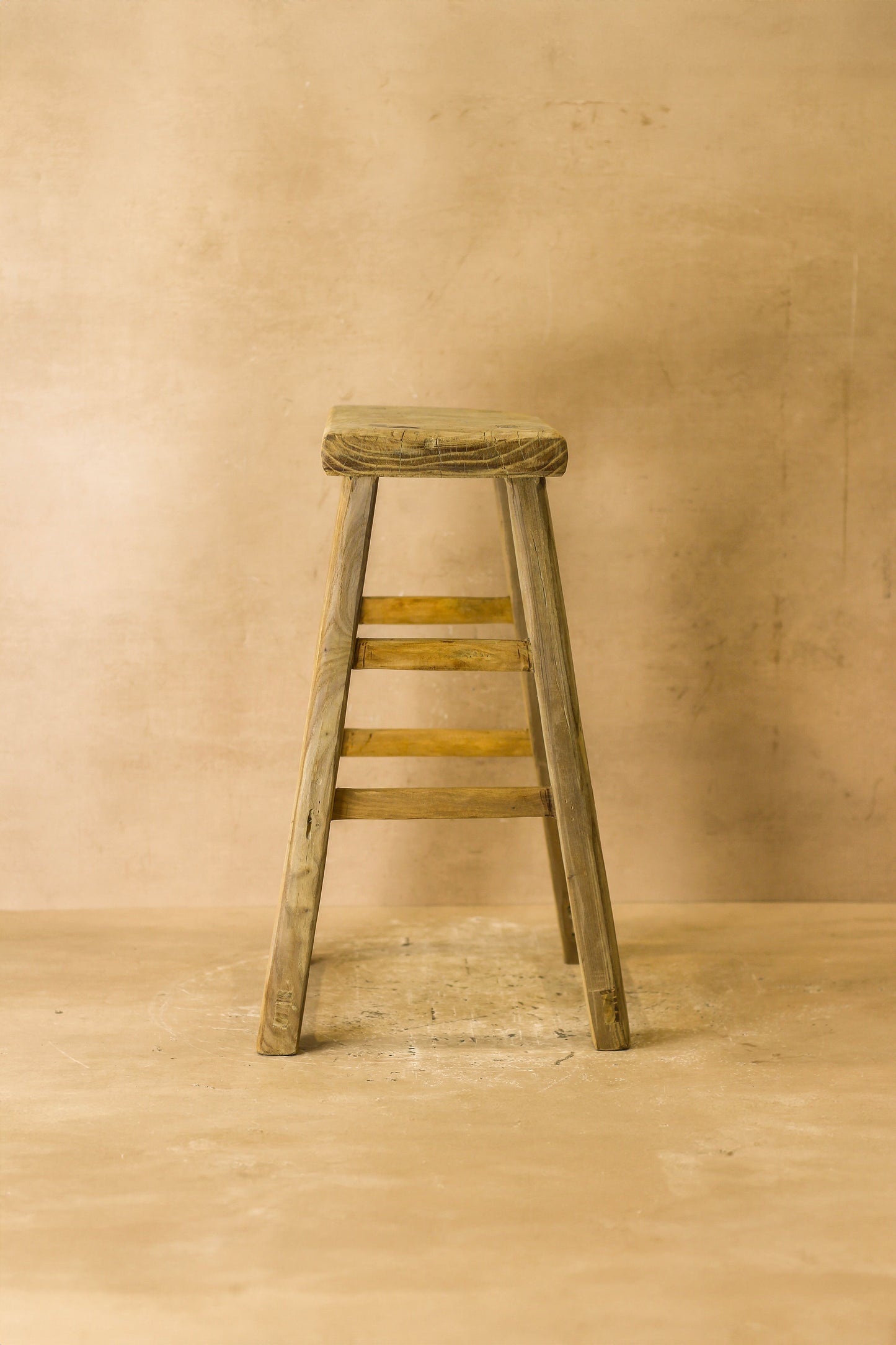 Vintage Rustic Elm Wood Stool - Medium - No 61