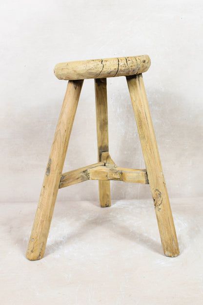 Vintage Rustic Round Stool - Elm wood - 131