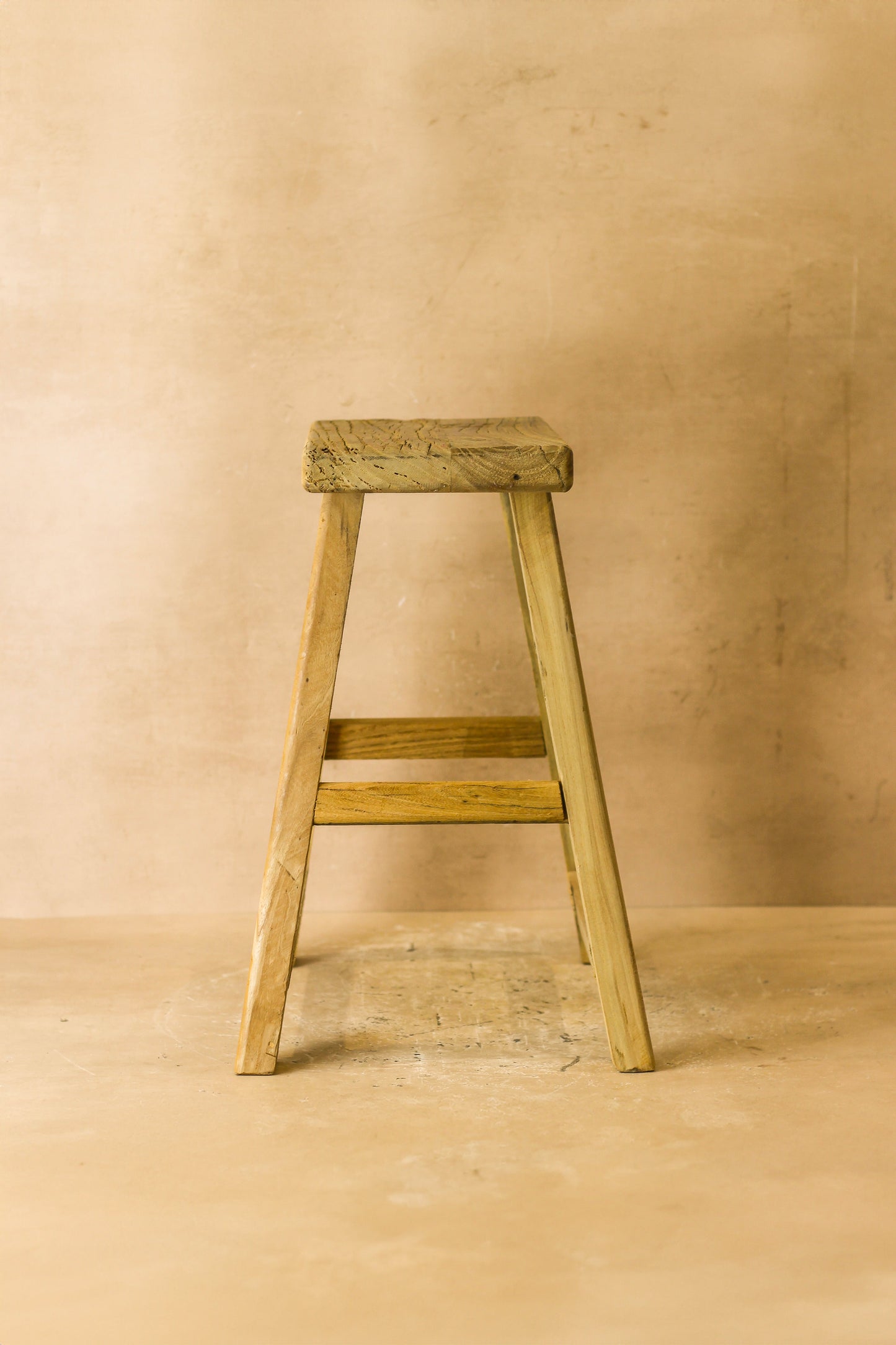 Vintage Rustic Elm Wood Stool - Medium - No 63