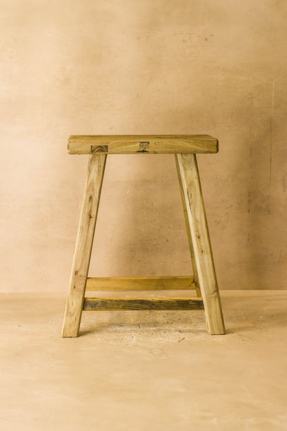 Vintage Rustic Elm Wood Stool - Medium - No 63