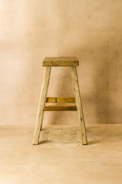 Vintage Rustic Elm Wood Stool - Medium - No 63