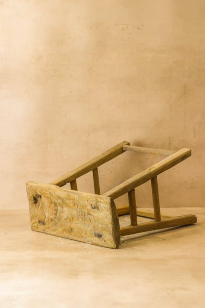 Vintage Rustic Elm Wood Stool - Medium - No 61