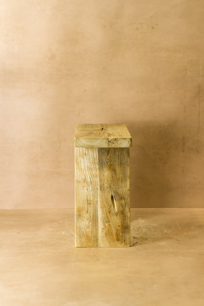 Vintage Rustic Square Elm Wood Stool - No 2