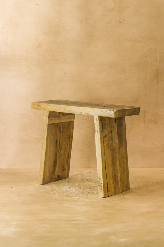 Vintage Rustic Square Elm Wood Stool - No 3