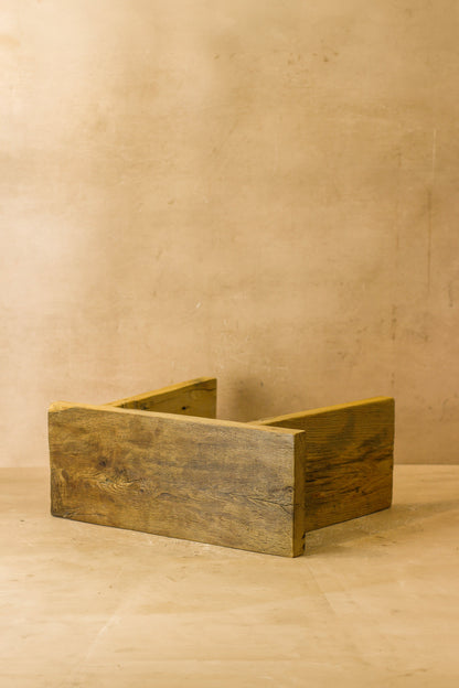 Vintage Rustic Square Elm Wood Stool - No 3