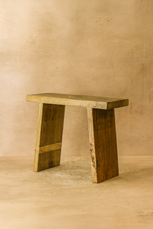 Vintage Rustic Square Elm Wood Stool - No 4