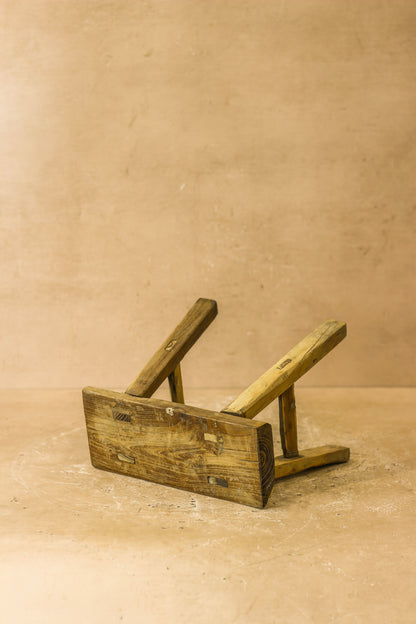 Vintage Rustic Elm Wood Stool - Small - No 18