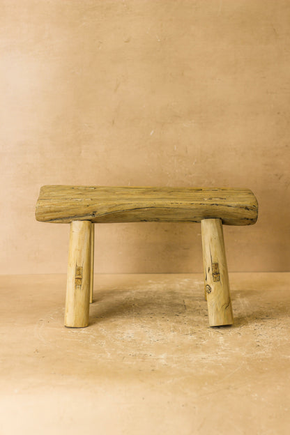 Vintage Rustic Elm Wood Stool - Small - No 19