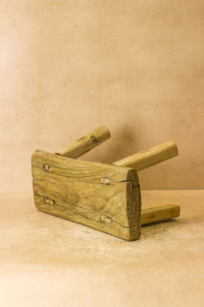 Vintage Rustic Elm Wood Stool - Small - No 19