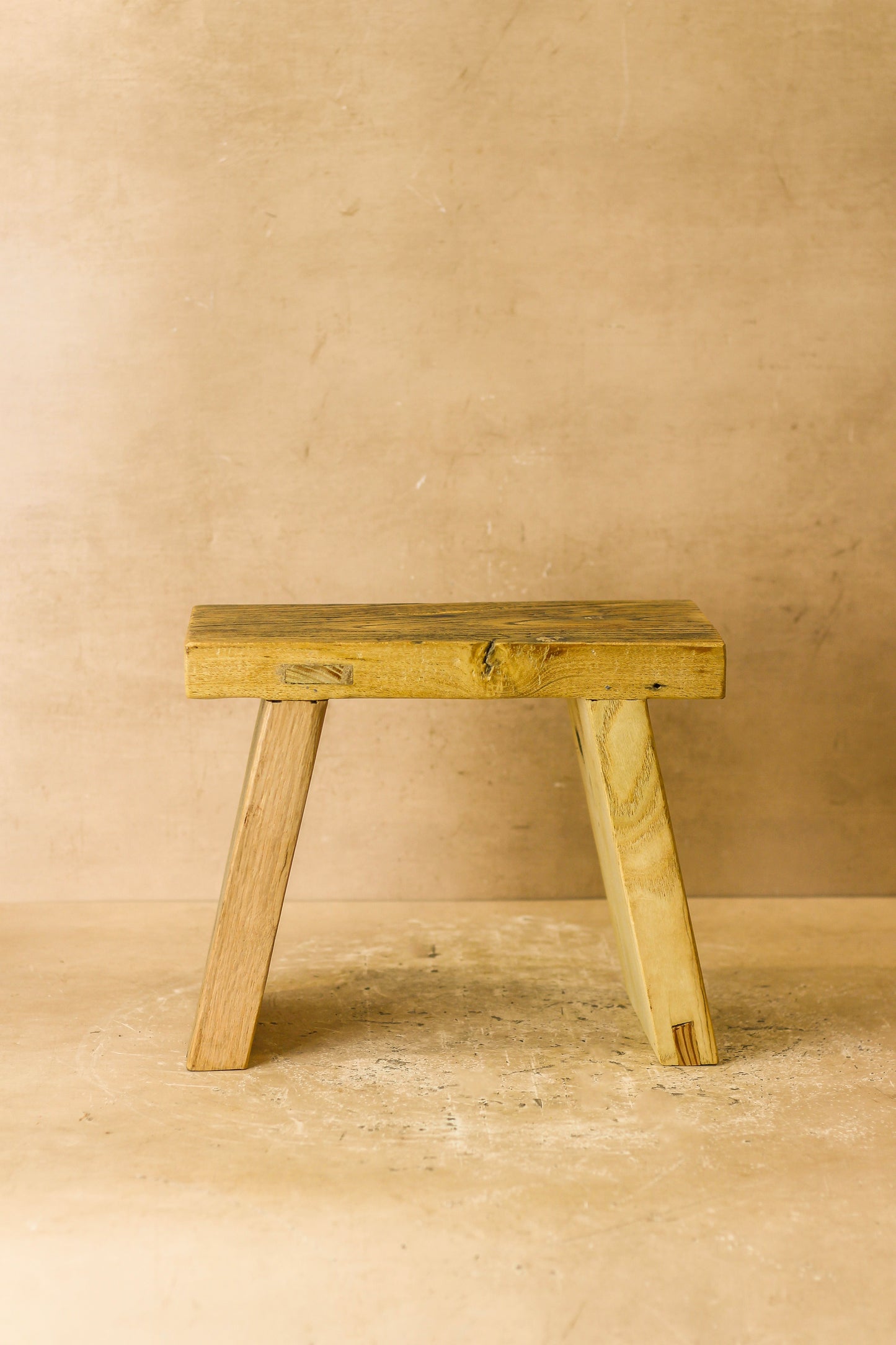 Vintage Rustic Square Elm Wood Stool - Small - No 3