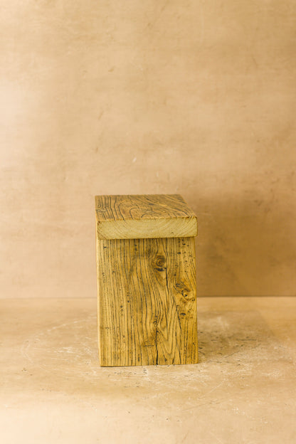 Vintage Rustic Square Elm Wood Stool - Small - No 3