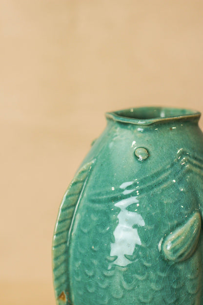 Vintage Turquoise Twin Fish Vase - No 1