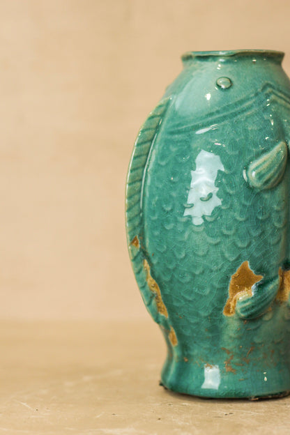 Vintage Turquoise Twin Fish Vase - No 1