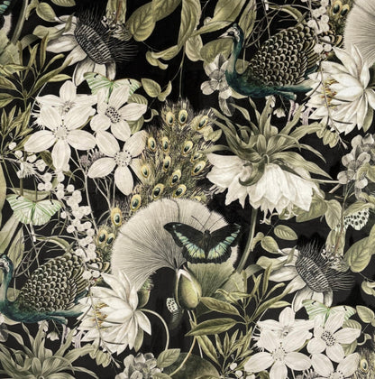 Black Peacock Butterfly Velvet Lampshade | French Drum Ceiling Light Shade | Bespoke Handmade Empire Lampshade