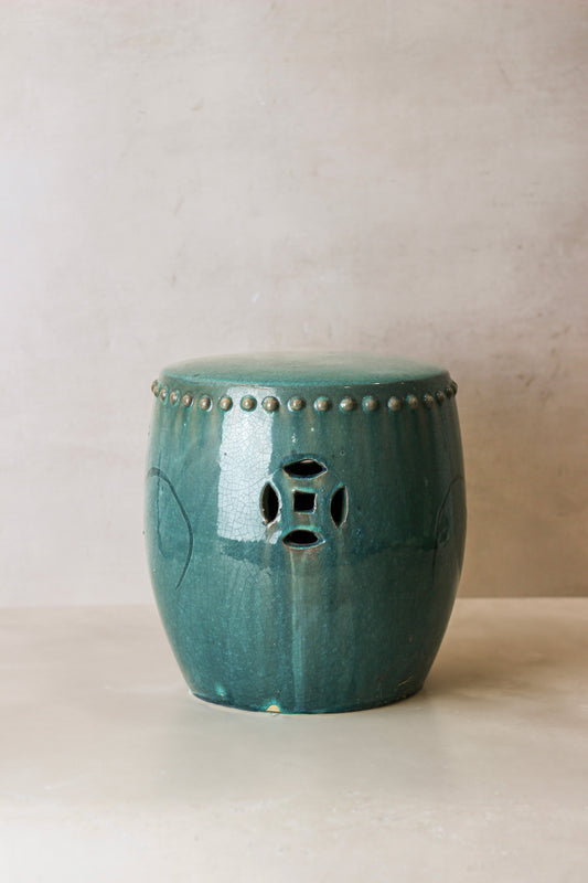 Vintage Emerald Green Ceramic Glazed Asian Garden Stool - No 2