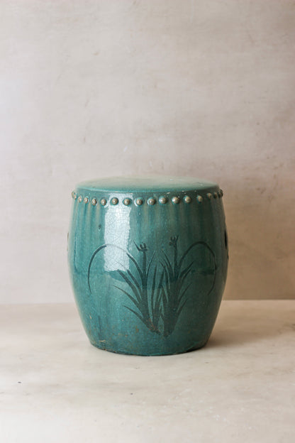 Vintage Emerald Green Ceramic Glazed Asian Garden Stool - No 2