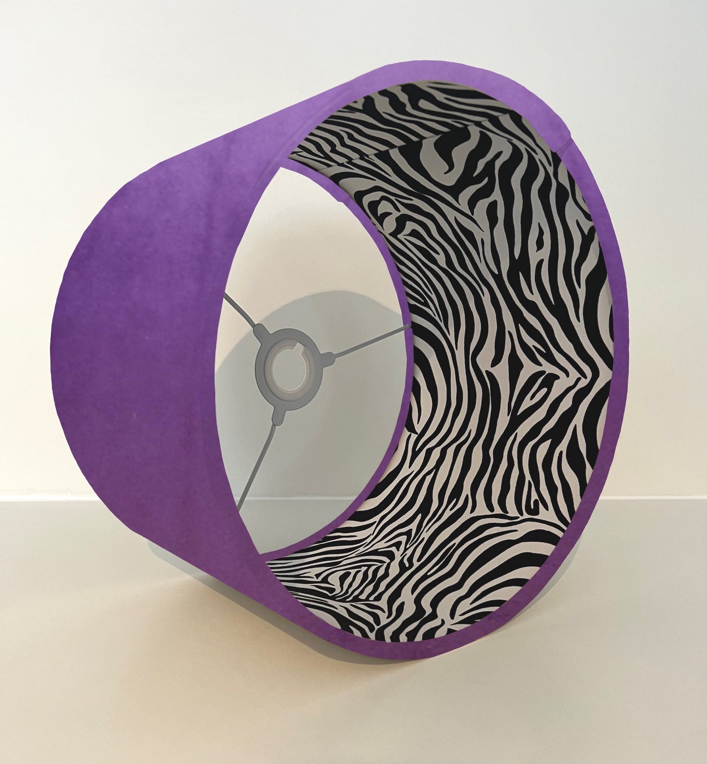 Purple Velvet & Zebra Cotton Double Sided Drum Lampshade | Handmade Ceiling Light Shade | Bespoke UK
