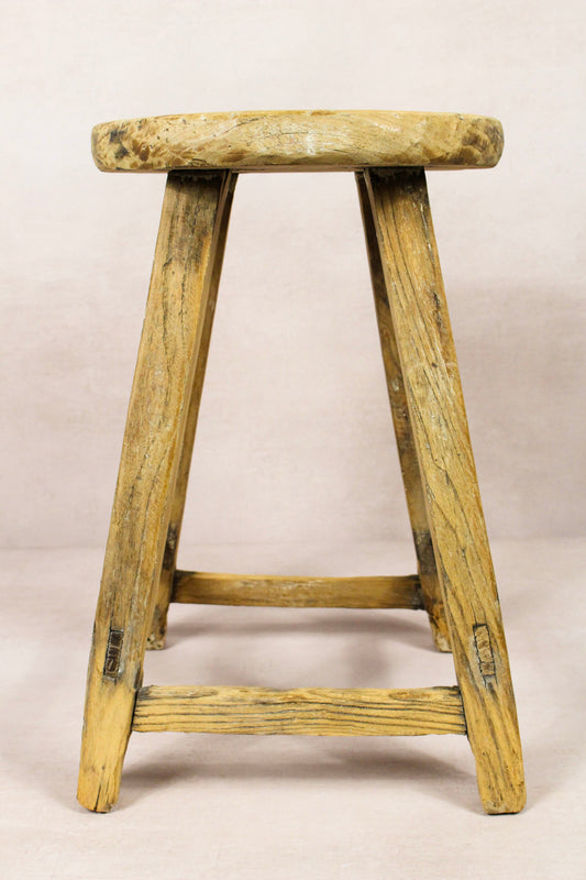 Vintage Rustic Round Stool - Elm wood - 240