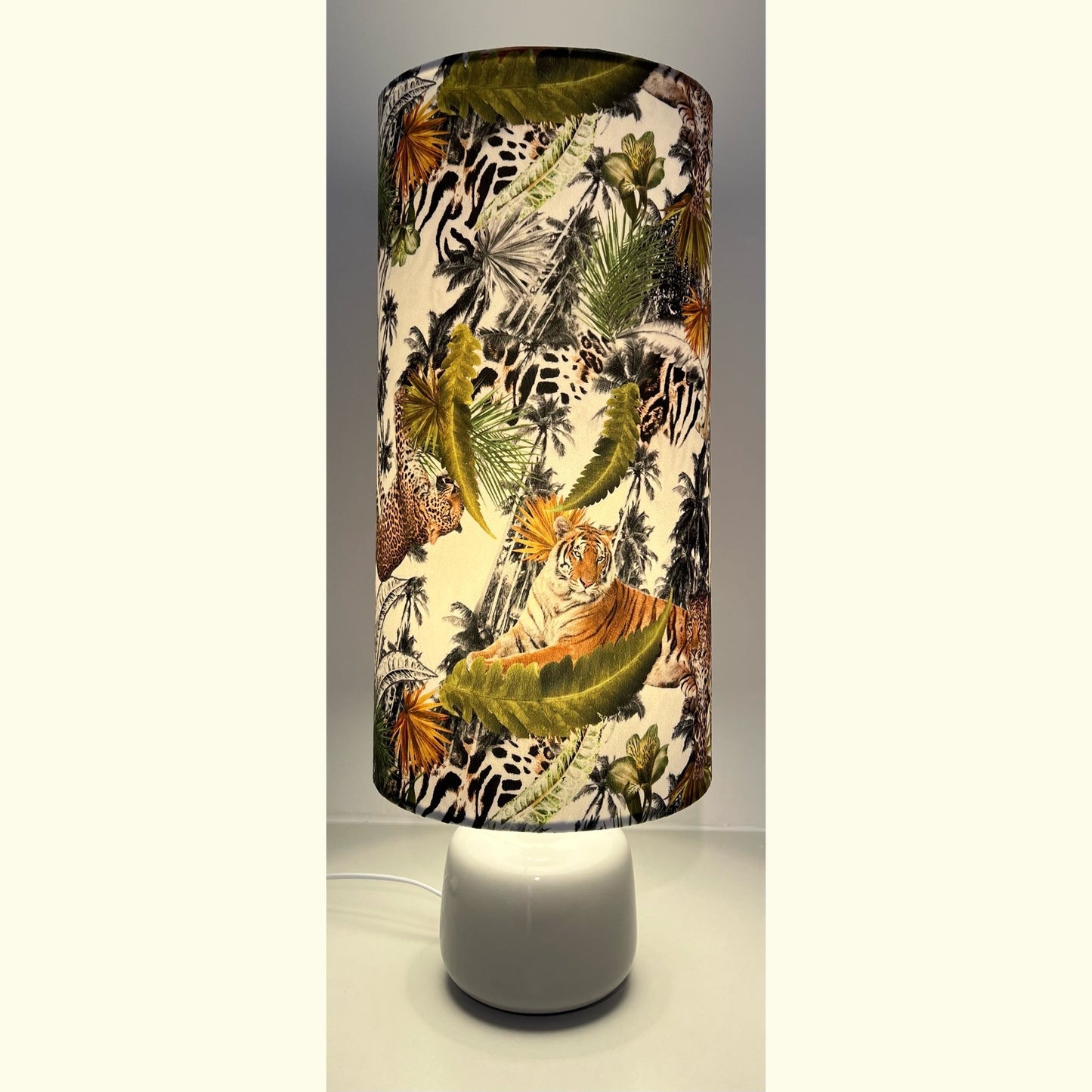Tiger, cheetah jungle Velvet cylinder lampshade, extra tall lampshade