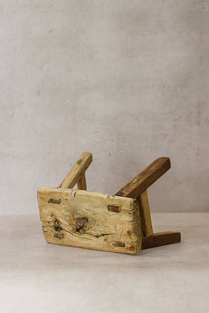 Vintage Rustic Elm Wood Stool - Small - No 22