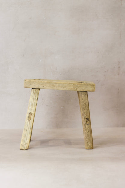 Vintage Rustic Elm Wood Stool - Small - No 23