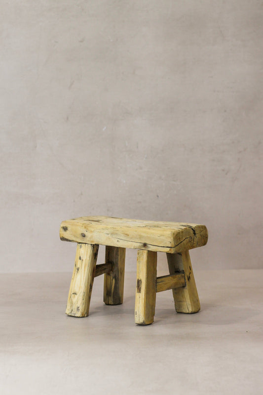 Vintage Rustic Elm Wood Stool - Small - No 24