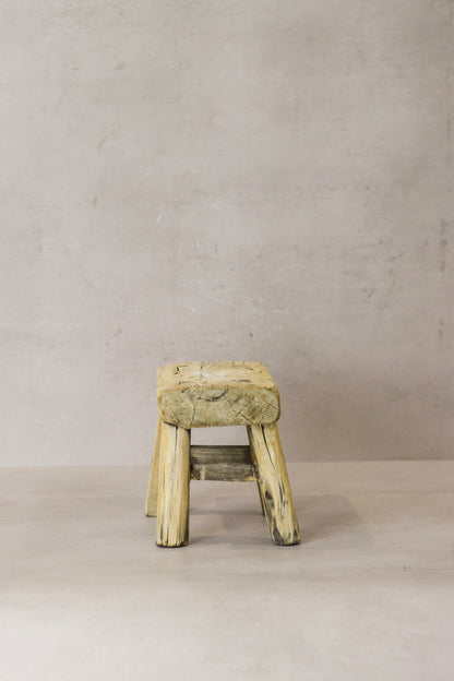 Vintage Rustic Elm Wood Stool - Small - No 24