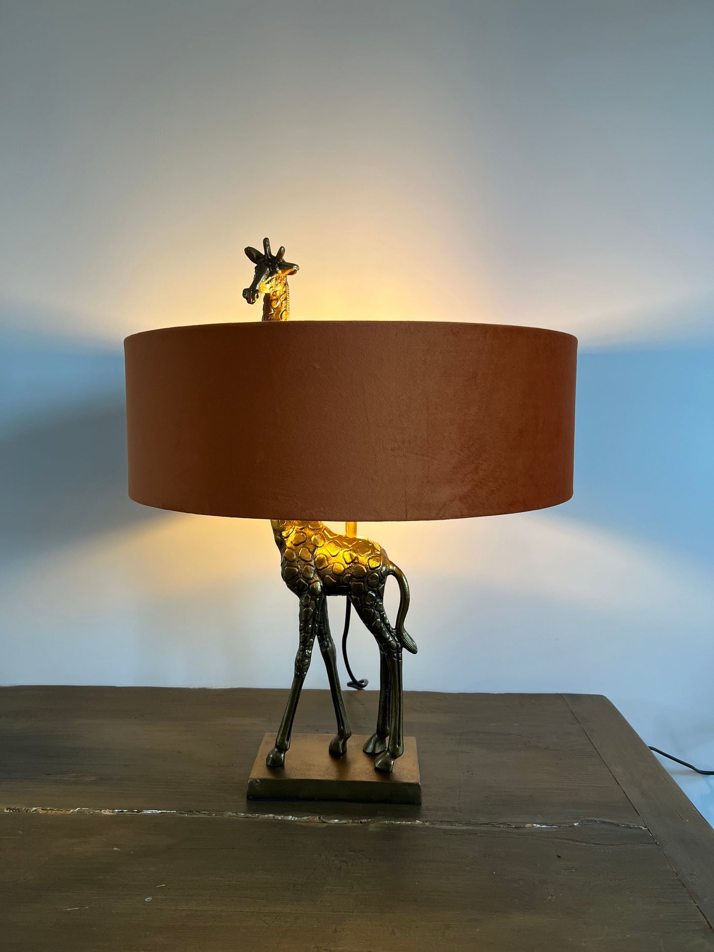 Burnt orange velvet drum lampshade/ ceiling shade with a white lining