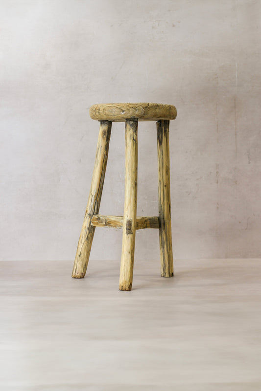 Vintage Rustic Elm Wood Stool - Round - No 49