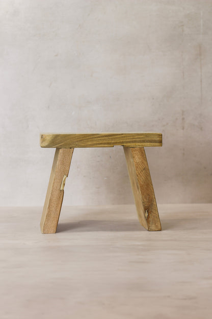 Vintage Rustic Square Elm Wood Stool - Small - No 8