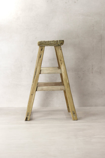 Vintage Rustic Elm Wood Stool - Medium - No 70