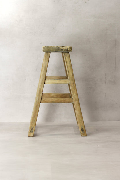 Vintage Rustic Elm Wood Stool - Medium - No 70