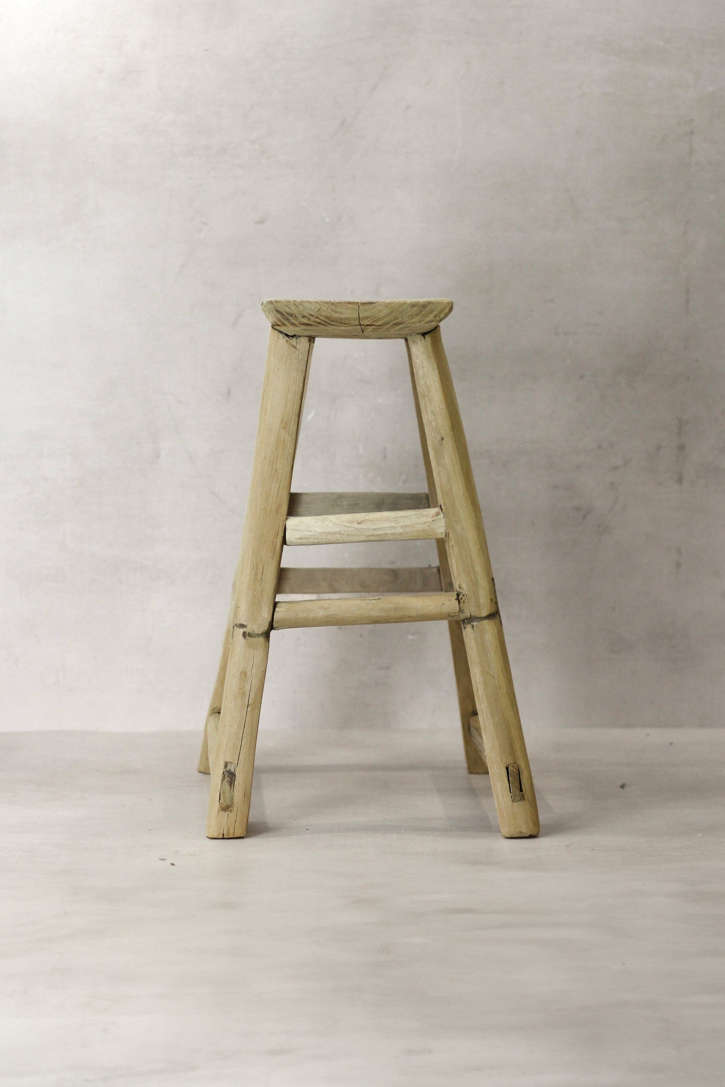 Vintage Rustic Elm Wood Stool - Medium - No 72