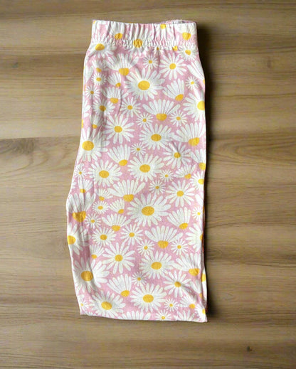 Daisy design pink full length stretch leggings