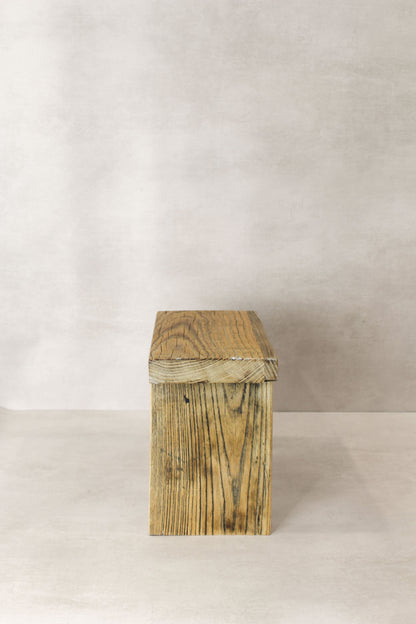 Vintage Rustic Square Elm Wood Stool - Small - No 9