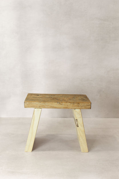 Vintage Rustic Square Elm Wood Stool - Small - No 11