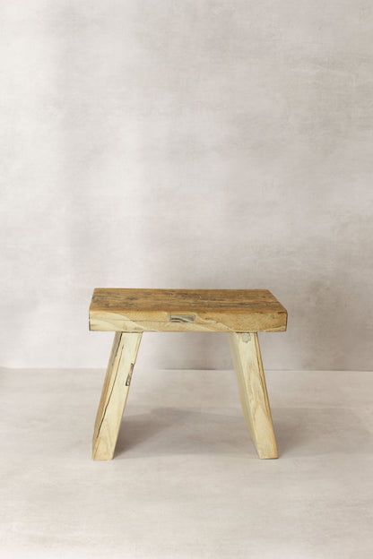 Vintage Rustic Square Elm Wood Stool - Small - No 11
