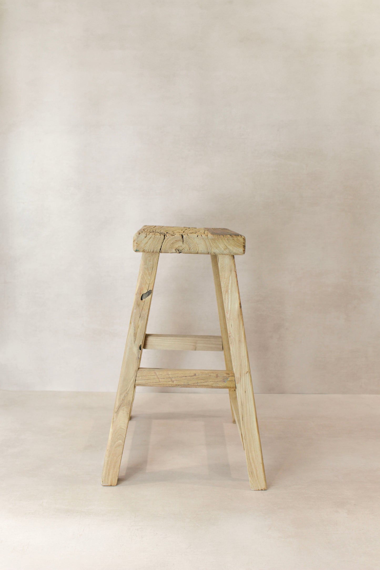 Vintage Rustic Elm Wood Stool - Medium - No 75