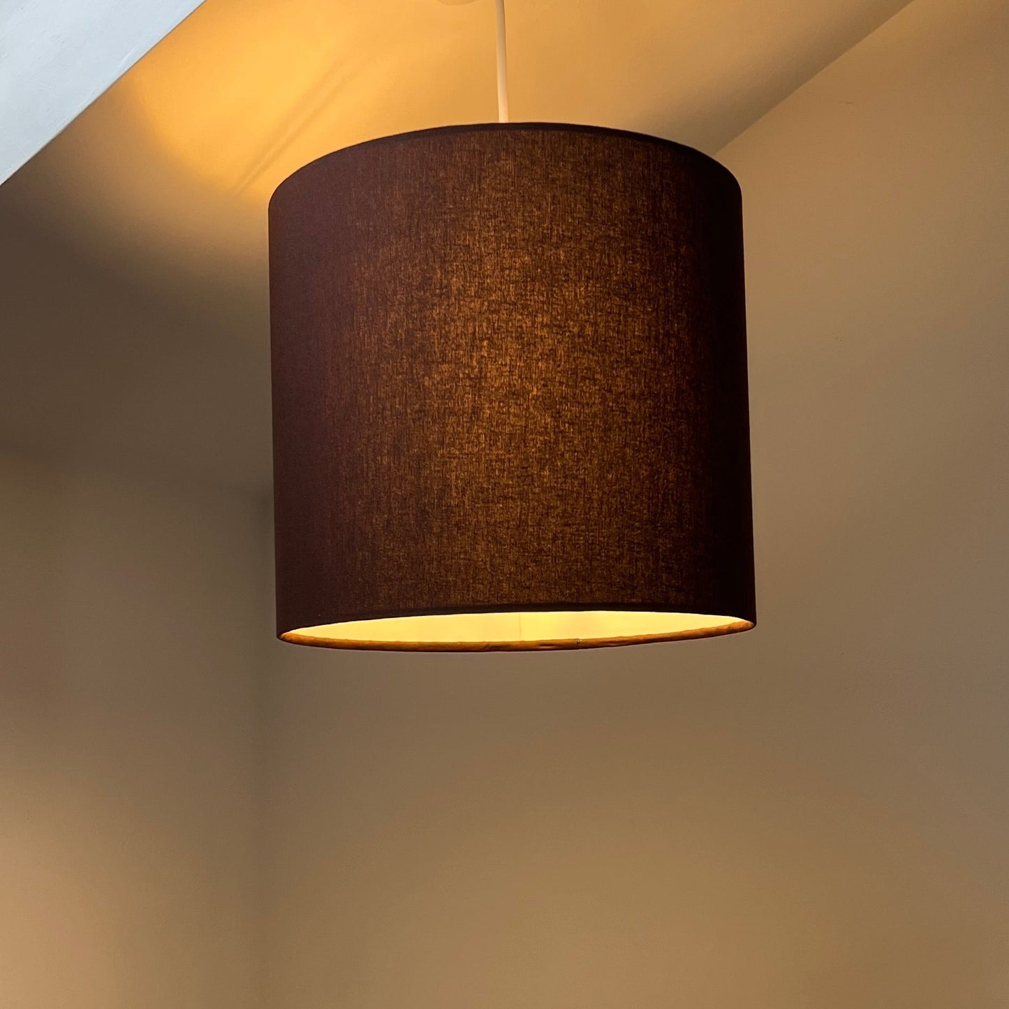 Brown cotton drum lampshade/ ceiling shade with a white lining