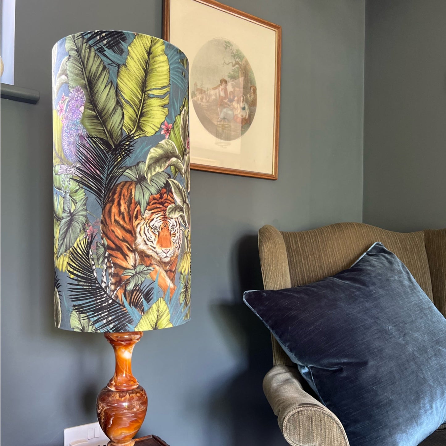 Bengal tiger Velvet cylinder lampshade, extra tall lampshade