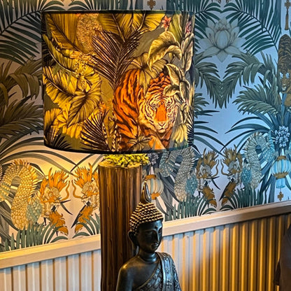 Bengal tiger velvet, drum lampshade /ceiling shade with a white lining
