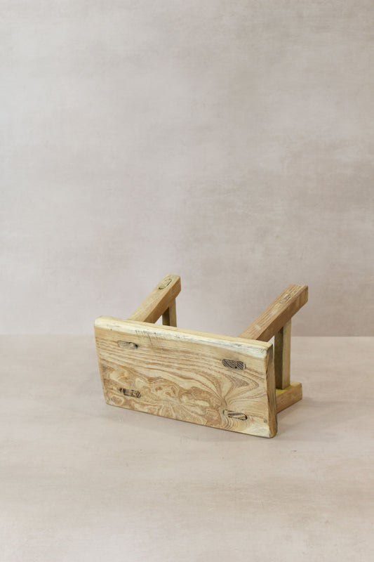 Vintage Rustic Elm Wood Stool - Small - No 17