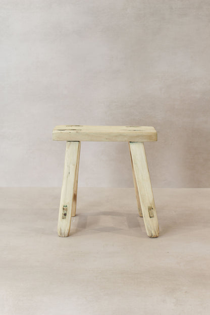 Vintage Rustic Elm Wood Stool - Small - No 19
