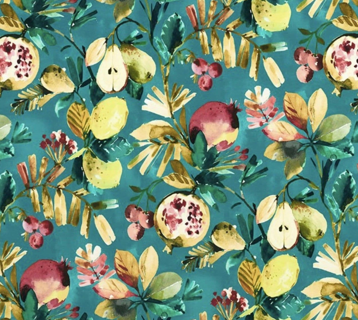 Teal Fruit Garden Velvet French Drum Lampshade | Handmade Ceiling Light Shade | UK