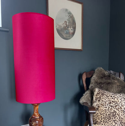 Cerise pink velvet cylinder lampshade, extra tall lampshade