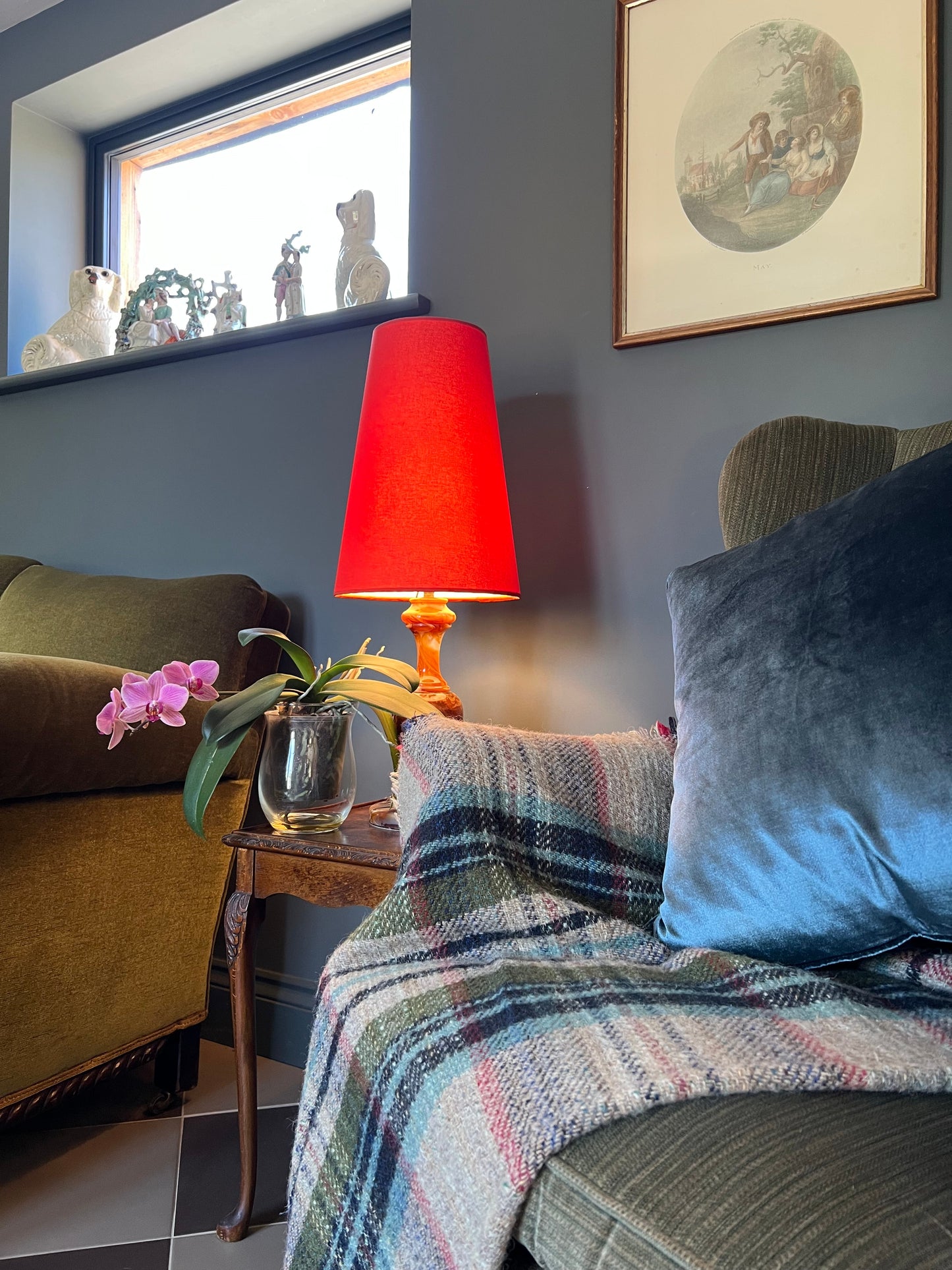 Burnt orange cotton cone lampshade, extra tall lampshade