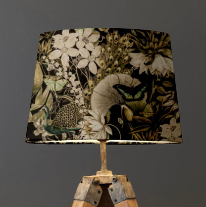 Black Peacock Butterfly Velvet Lampshade | French Drum Ceiling Light Shade | Bespoke Handmade Empire Lampshade