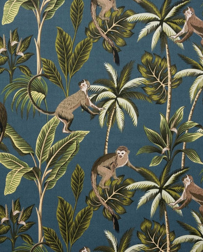 Jungle Monkey Teal Cotton Lampshade | Extra Tall Cylinder Ceiling Light Shade | Bespoke Handmade UK