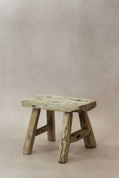 Vintage Rustic Elm Wood Stool - Small - No 21